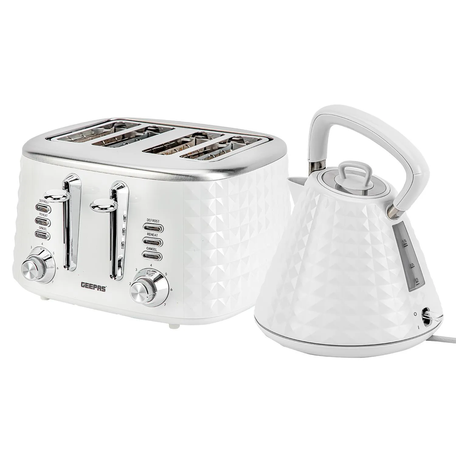 White Short Diamond Four-Slice Toaster and Kettle Set