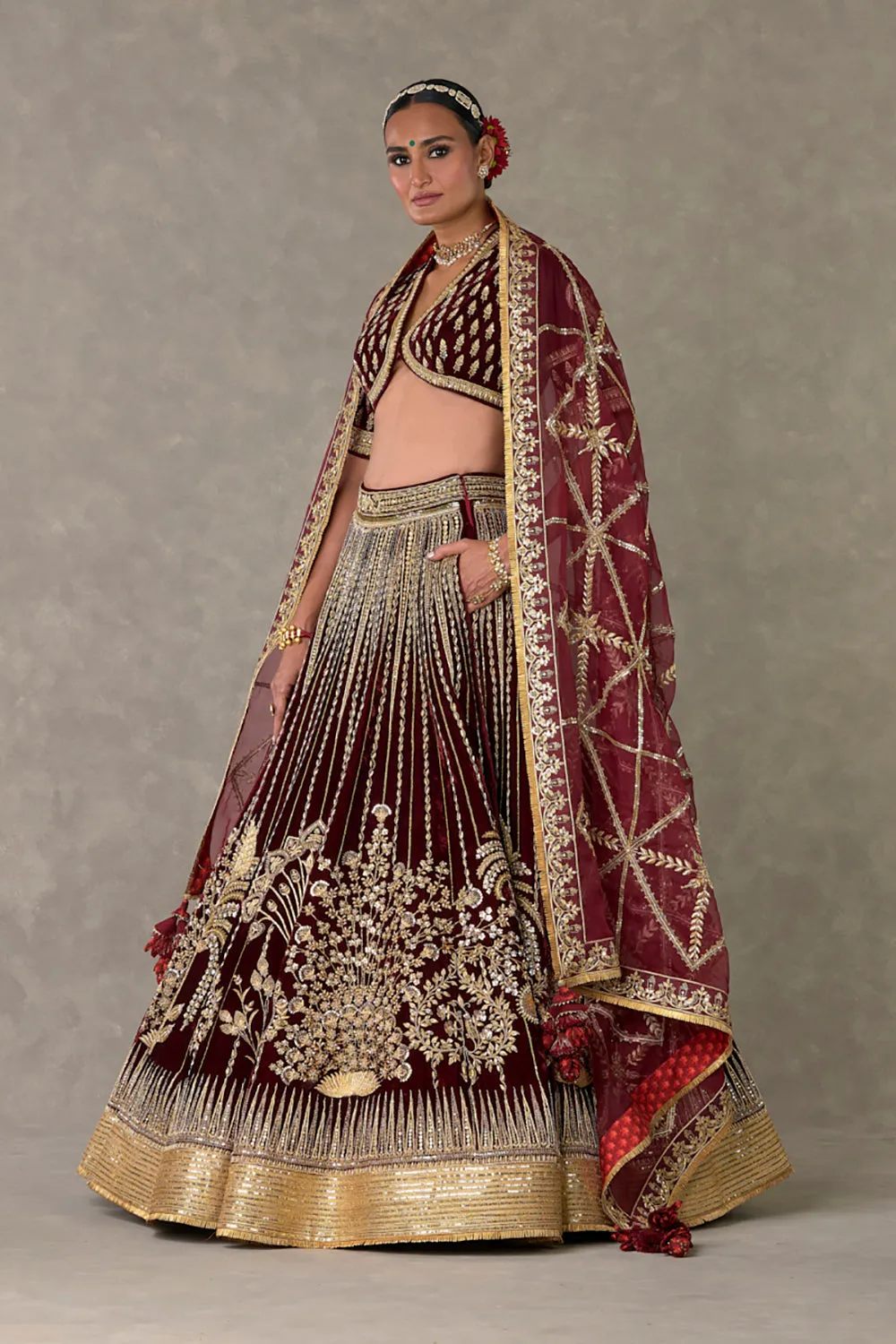 Wine 'Dil- Chidiya' Lehenga Set