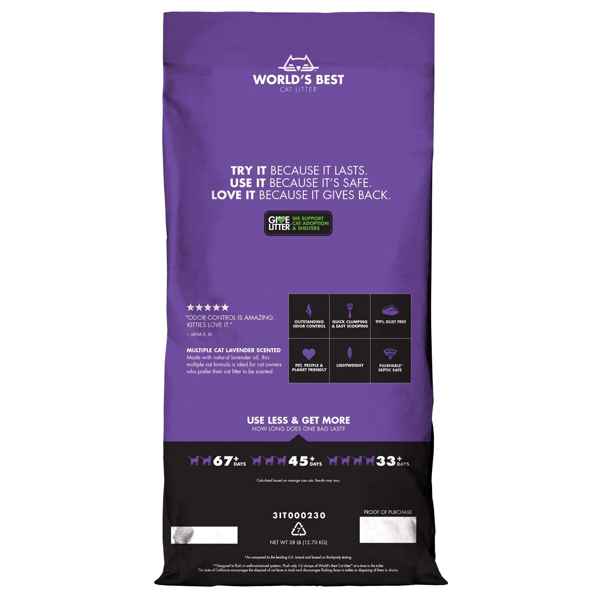 Worlds Best Lavender Scented Clumping Cat Litter 12.7kg