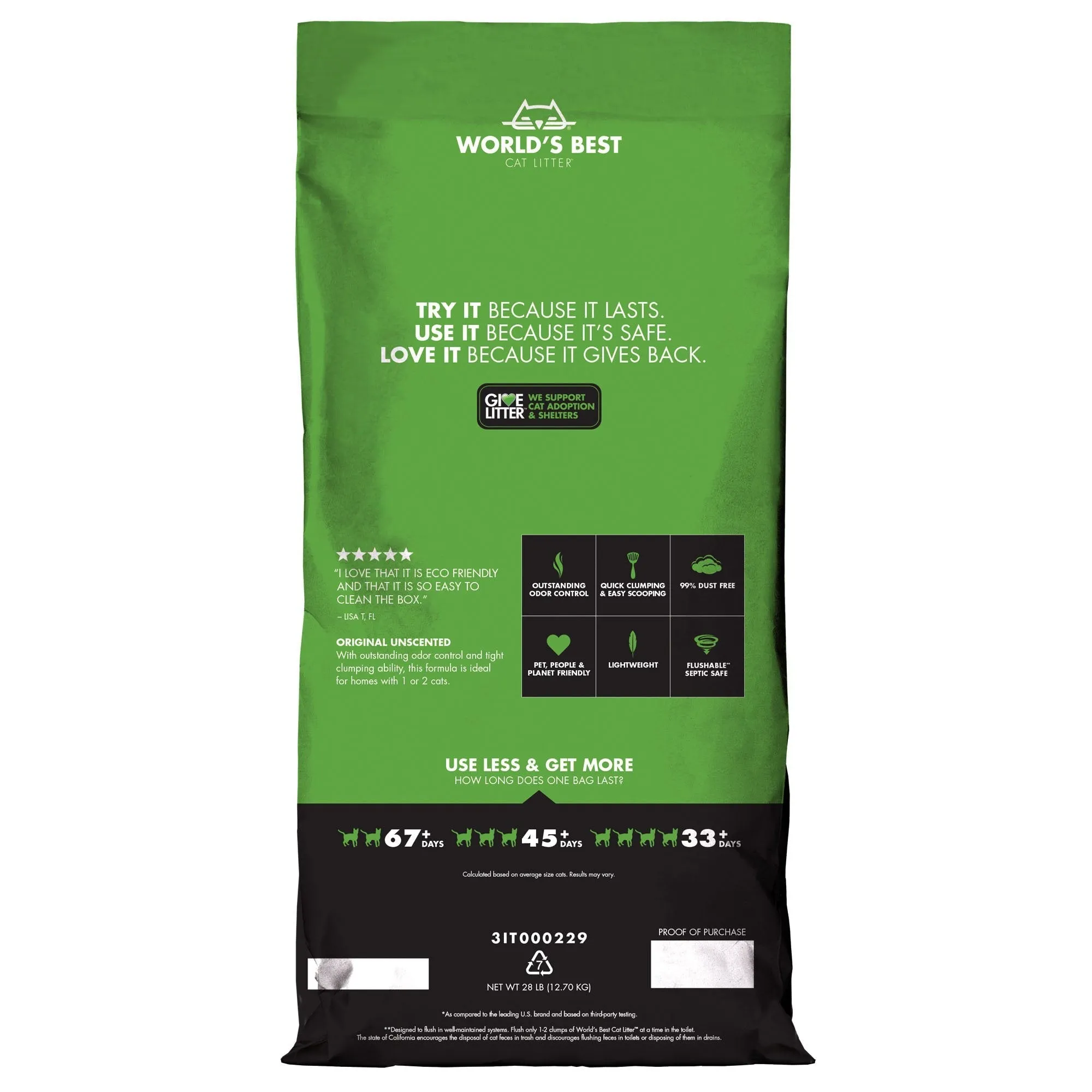 Worlds Best Original Unscented Clumping Cat Litter 12.7kg