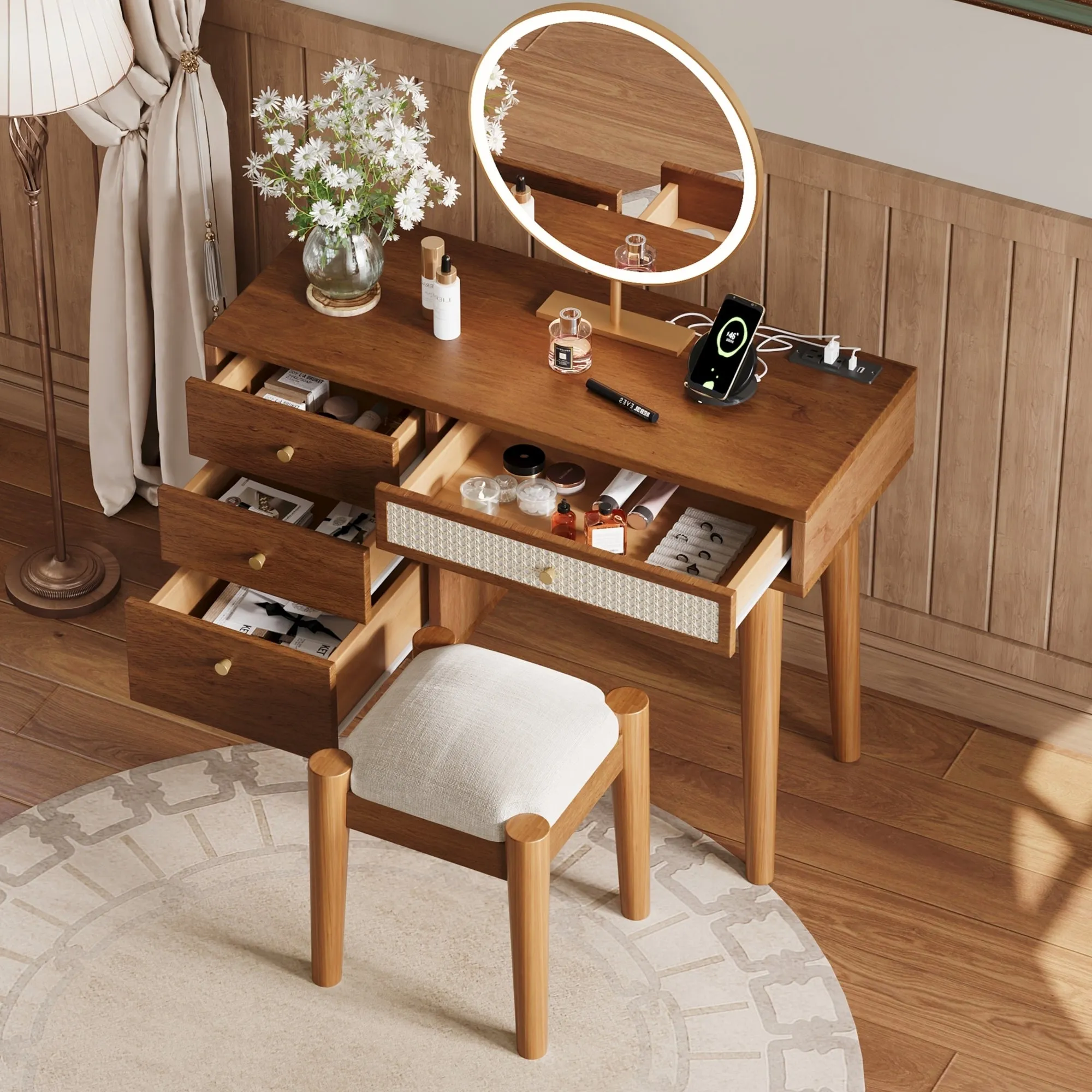 Zano Makeup Vanity Set - Walnut